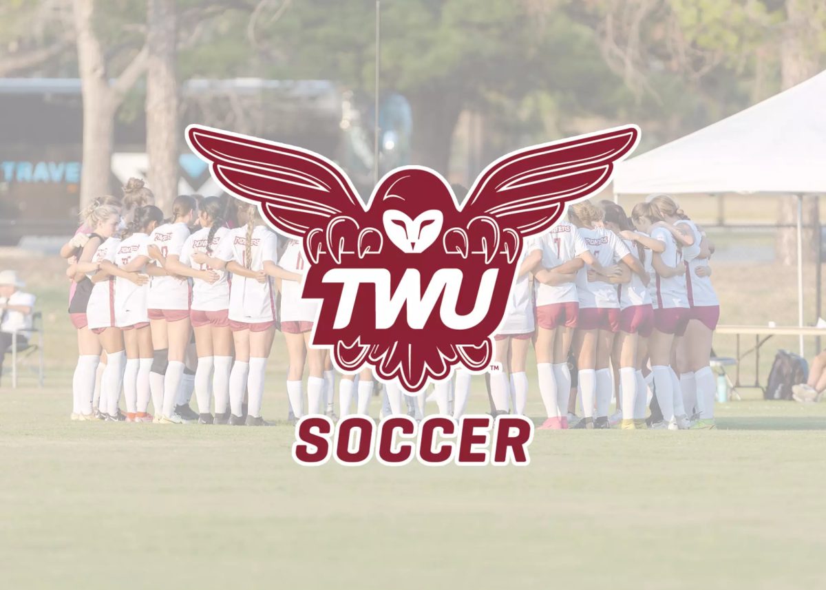 Owl logo in front of faded photos of sports team huddled on field