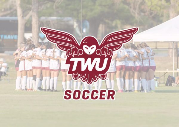 Owl logo in front of faded photos of sports team huddled on field